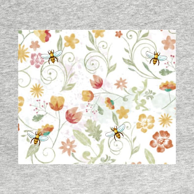 Spring Floral Pattern with Honey Bees by gillys